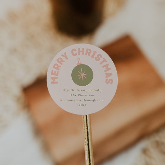 Vet Modern Koraal Vrolijk Kerstmis Envelop Seals Ronde Sticker