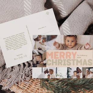 Vet Modern Koraal Vrolijk Kerstmis Zes-foto Feestdagenkaart