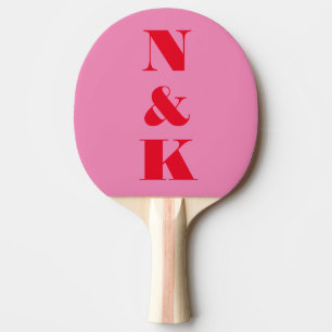 Vet Modern Paar Monogram Roze Rood Custom Tafeltennisbatje