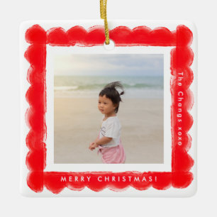 Vet Modern Retro Rood lijst Foto Vierkant Kerstmis Keramisch Ornament