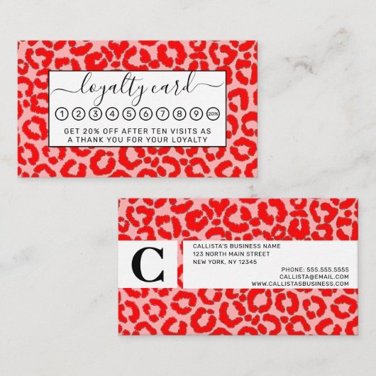 Vet modern rood roze luipaard klantenkaartje (Voorkant / Achterkant)