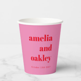 Vet Modern Roze en Rode Retro Custom Wedding Papieren Bekers