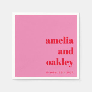 Vet Modern Roze en Rode Retro Custom Wedding Servet