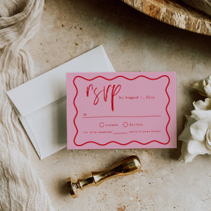 Vet Modern Roze En Rood Squiggle Lijst RSVP-kaart Informatiekaartje