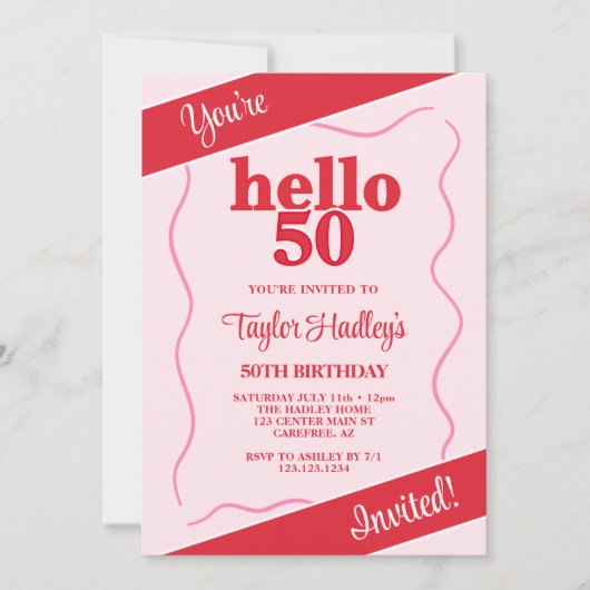 Vet Modern Roze Rood 50ste Verjaardag Kaart (Voorkant)