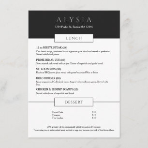 Vet Modern Steakhouse Lunch Flat Menu