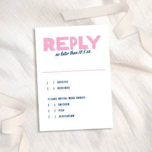 Vet Modern Type Funky Kleurrijke Blauw Roze Huweli RSVP Kaartje