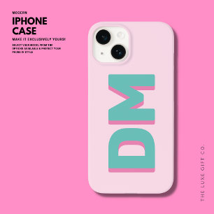 Vet Moderne Grote Initialen Schaduw Monogram Roze Case-Mate iPhone 14 Hoesje