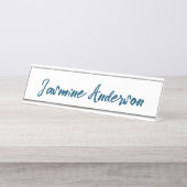 Vet Moderne Minimalistische Oceaan Blauwe Kleur Bureau Naambordje (Voorkant)