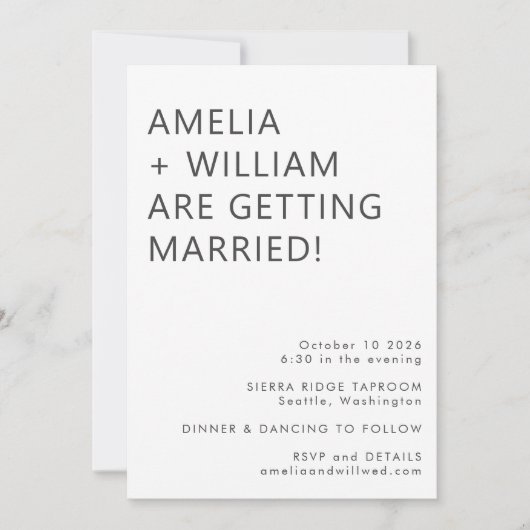 Vet Moderne Minimalistische Zwart Wit Classic Wedd Kaart (Voorkant)