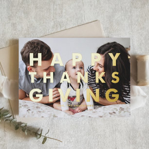 Vet Moderne Typografie Foto Happy Thanksgiving Folie Feestdagenkaart