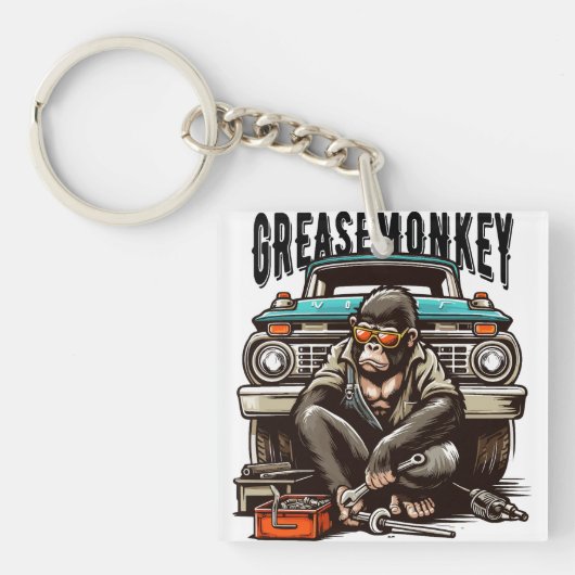 Vet Monkey Fixing Truck | Mechanisch geschenk Sleutelhanger (voorkant)