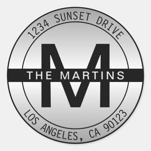 Vet Monogram en circulair adres | Verloop met fram Ronde Sticker (Voorkant)