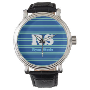 Vet monogram en naam, Lt. Blauwgroen lijnen op die Horloge