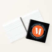 Vet monogram en tekst | Zwart wit Oranje en blauw Notitieboek (Binnen)