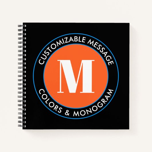 Vet monogram en tekst | Zwart wit Oranje en blauw Notitieboek (Voorkant)