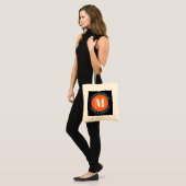 Vet monogram en tekst | Zwart wit Oranje en blauw Tote Bag (Voorkant (model))