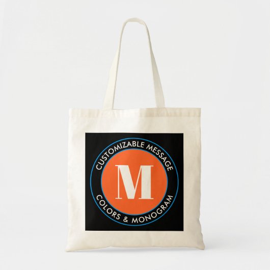 Vet monogram en tekst | Zwart wit Oranje en blauw Tote Bag (Voorkant)