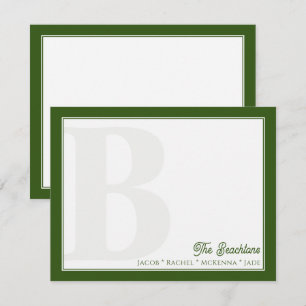 Vet Monogram Forest Green Family Stationery Notitiekaartje