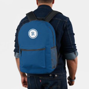 Vet Monogram in witte cirkel op blauw Bedrukte Rugzak