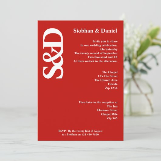 Vet Monogram Rood en Wit Weddenschap Kaart (Staand voorkant)