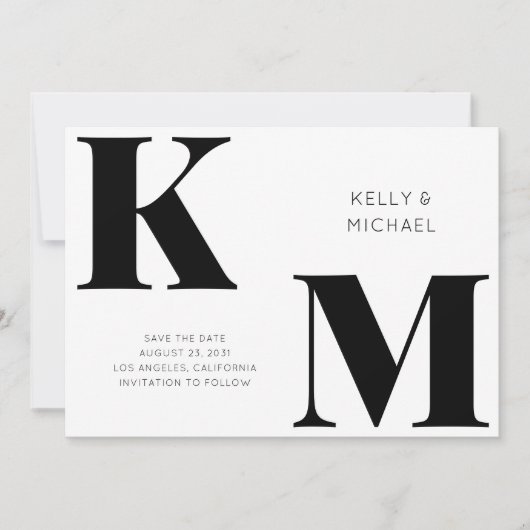 Vet Monogram Zwarte Initialen Moderne bruiloft Save The Date (Voorkant)