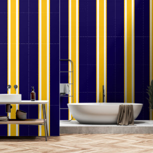 Vet Navy Blauw Gouden Geel Wit Racing Stripes Behang