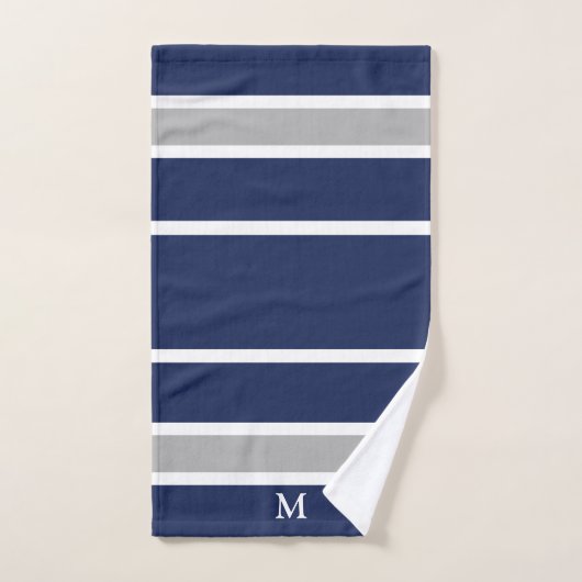 Vet Navy Blauw Grijs Monogram Badhanddoek Set Bad Handdoek (Handdoek)