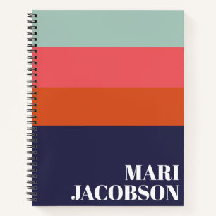 Vet Navy Blue en Red Stripes Chic Personalized N Notitieboek