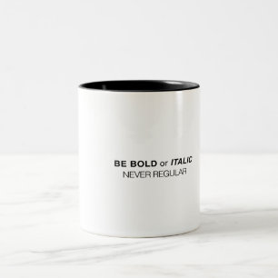 Vet of cursief zijn tweekleurige koffiemok