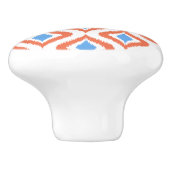 Vet Oranje Azure Blue White Ikat Ogee Art Pattern Keramische Knop (Zijkant)