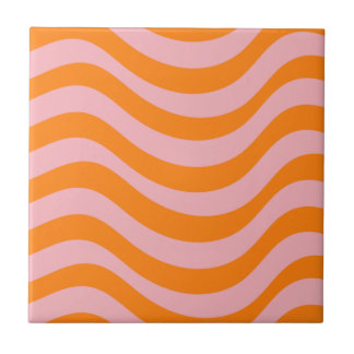 Vet Oranje Roze Golvende Strepen Y2K Retro Tegeltje