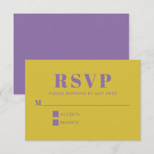 Vet Paars en Geel Typografie Modern Wedding RSVP Kaartje