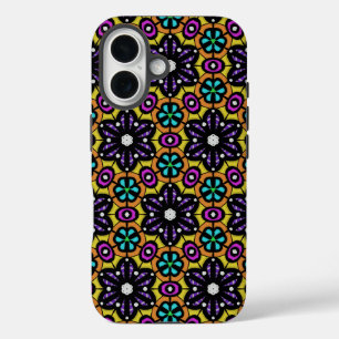 Vet Paars Violet Flower Geometric Pattern iPhone 16 Hoesje