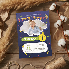 Vet Paarse Groene Confetti 1e Verjaardag Foto Kaart