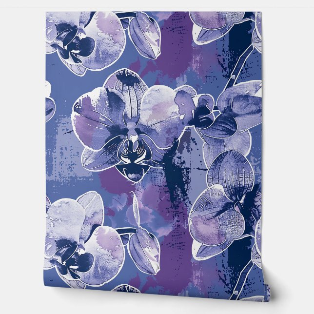 Vet Paarse Orchidee Bloemen Botanisch Verwijderbaa Behang (Afrollen)