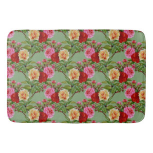 Vet Patroon Rood Geel Roze Rozen en gebladerte Badmat