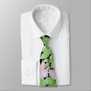 vet patroon zwart met roze bloemen bloem stropdas