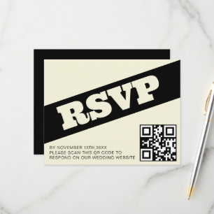 Vet QR RSVP Typografie Zwart Ecru Modern Bruiloft
