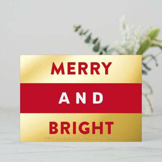 Vet Real Gold Modern Stripes Merry en Bright Folie Feestdagenkaart (Staand Voorkant)