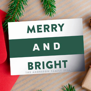 Vet Real Silver Modern Stripes Merry en Bright Folie Feestdagenkaart