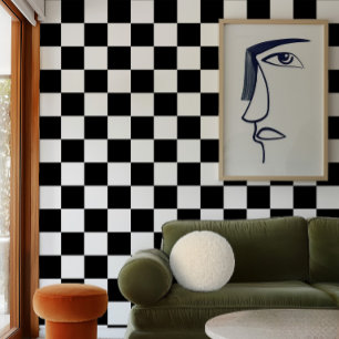 Vet Retro Checkerboard Zwart-Wit Behang