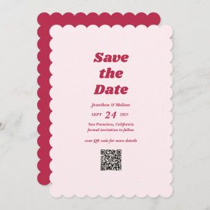 Vet Retro Chic Viva Magenta Roze QR code Bruiloft Save The Date