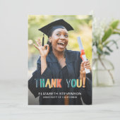 Vet retro kleuren Afstuderen dank u foto Bedankkaart (Staand voorkant)