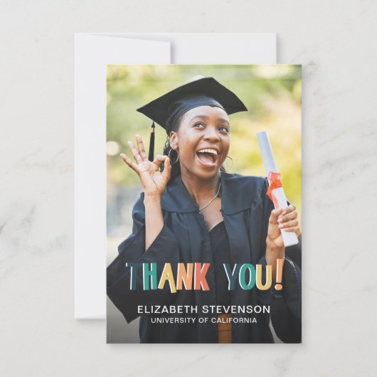 Vet retro kleuren Afstuderen dank u foto Bedankkaart (Voorkant)
