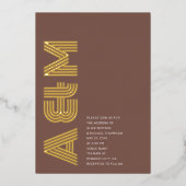 Vet Retro Monogram Bruiloft Terracotta Folie Uitnodiging (Voorkant)