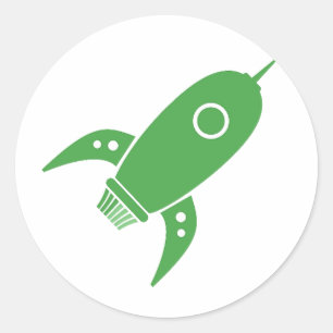 Vet Retro Raket Schip Groen Ronde Sticker