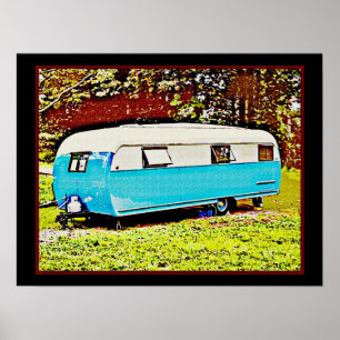 Vet Retro Reizen Aanhangwagen Camper Art Poster