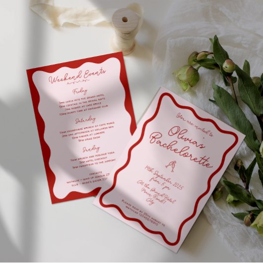 Vet Retro Roze & rood | Bachelorette Bash Kaart