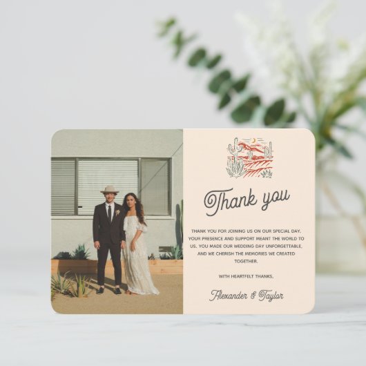 Vet Retro Saguaro Cactus Desert Landschap Bruiloft Bedankkaart (Staand voorkant)